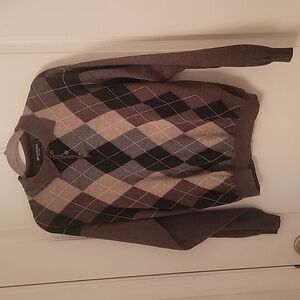 Brandini, Size L 100% Pure New Wool 3 Button with Collar Argyle Sweater, EUC